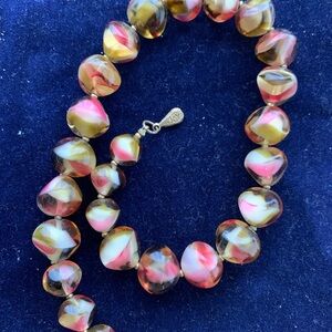 Joy vintage signed glass art swirl bead choker necklace pink amber mid century